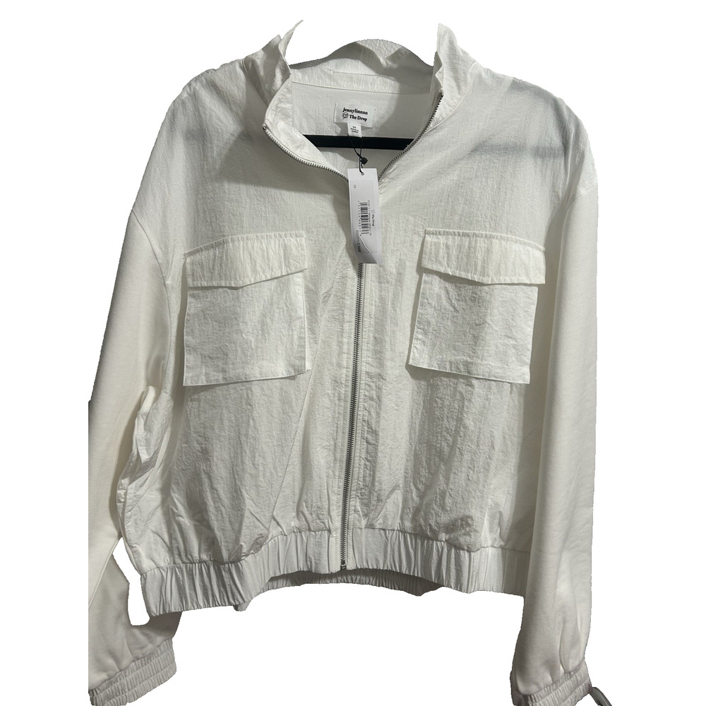 The Drop Jennylinnnn Women's Whisper White Nylon Jacket Full Zip Pockets 2X NWT